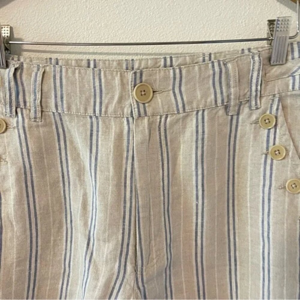 Sundance Wilde Linen Bermuda Shorts Tan High Rise Blue Stripe Button Det… - Picture 5 of 9